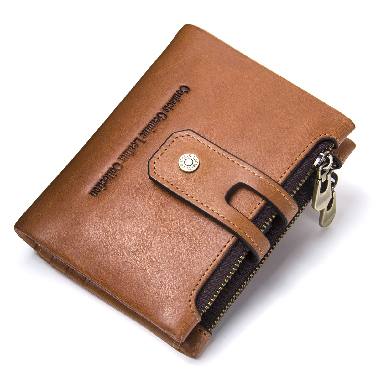 

Contact's Name Engraving 100% Genuine Leather Men Wallet Double Zipper Coin Purse Small Card Holder Money Clip Men‘s Bag Handbag