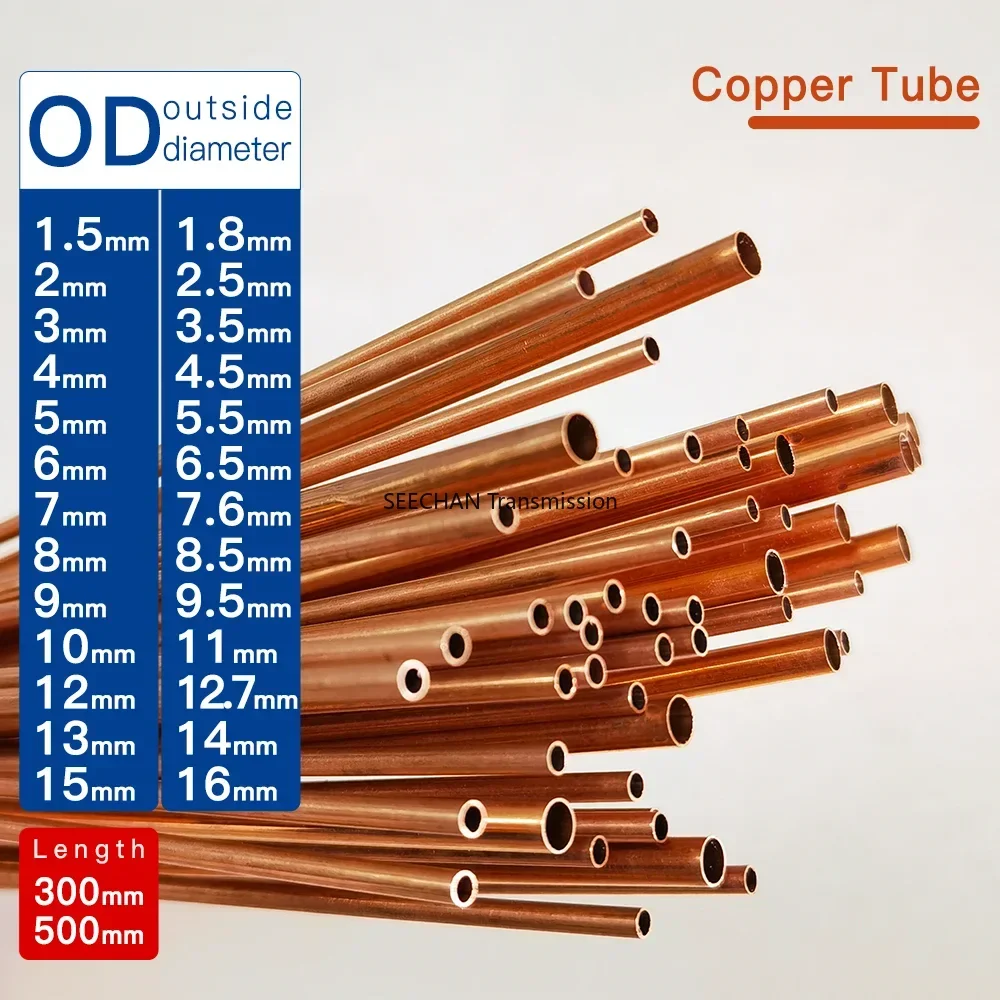 

1Pcs Copper Tube OD1.5mm - 16mm Length 300mm 500mm Round Copper Alloy Pipe Straight Red Copper Precise Thickness 0.2-3mm