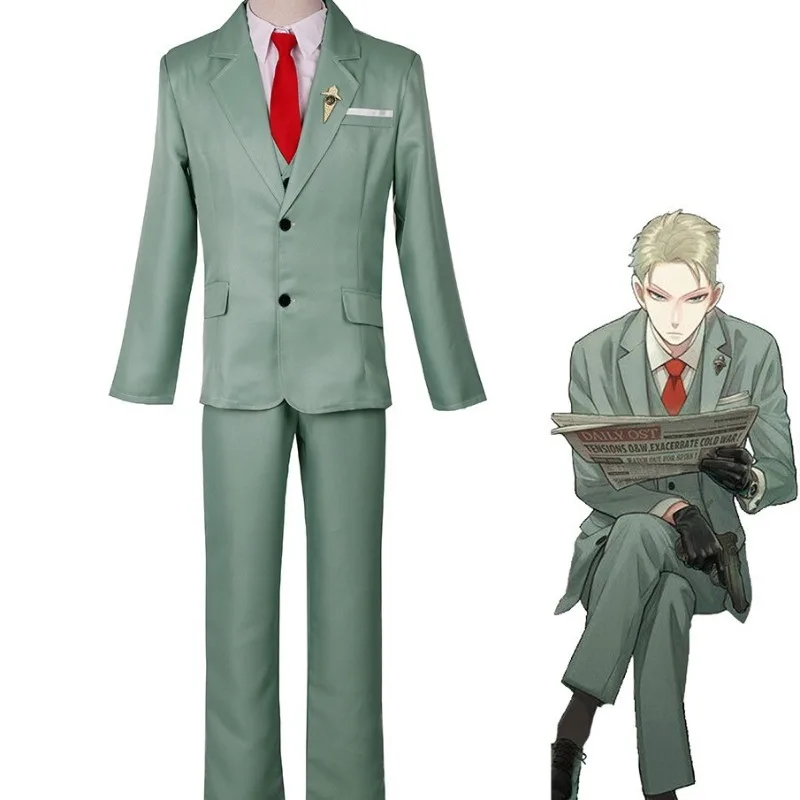 Spy X Family Cosplay. Loid Forger Cos - Full Set of Loid Forger Coat + Shirt + Necktie + Vest + Brooch + Pants + Leather Gloves