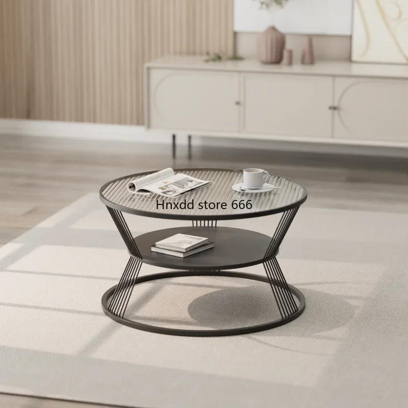 Coffee table round tempered glass coffee table modern simple table storage