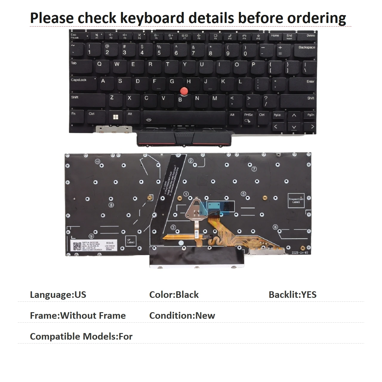 New US Language  Backlit Keyboard For Lenovo Thinkpad X1 NANO GEN2 Notebook PC Replacement Keyboard