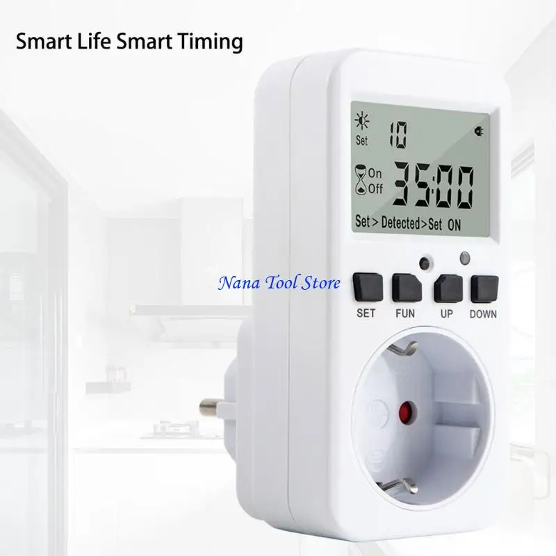 

31GJ European Timer Light Control Switches Outlet with Small Light Sensors & Multiple Timing Setting for Home Energy Save