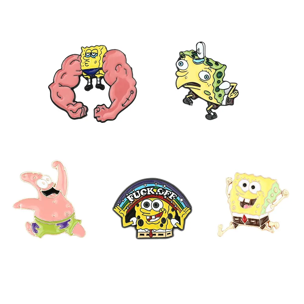 5 Pcs Funny anime SpongeBob SquarePants Brooch Creative SpongeBob SquarePants Pin Metal Enamel BadgeBackpack ClothingAccessories