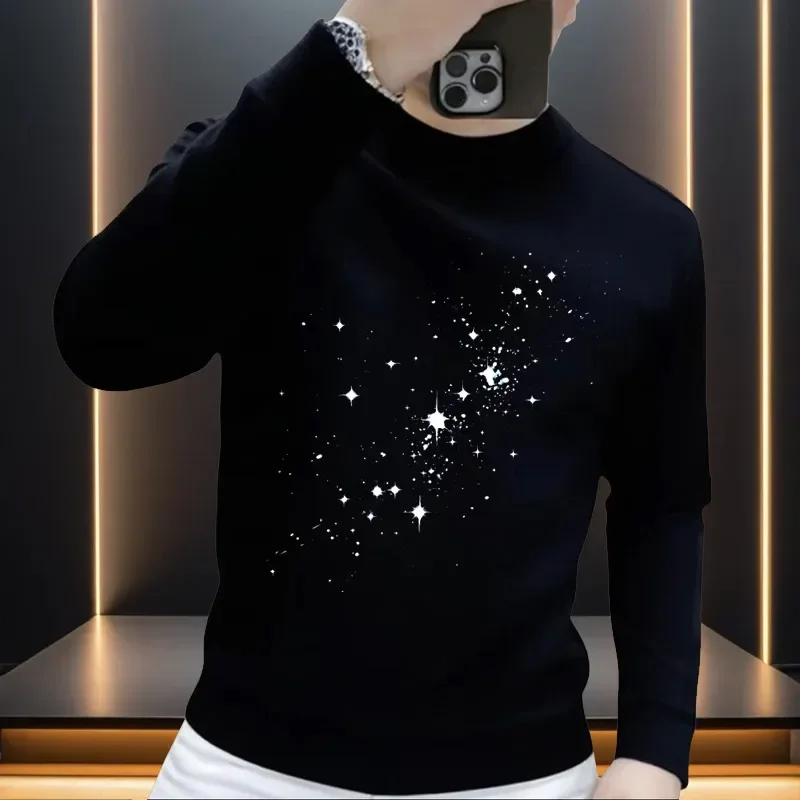 Men's Autumn and Winter Velvet Thickened Long-sleeved T-shirt Personalized Trendy and Versatile Korean Style Sweatshirt