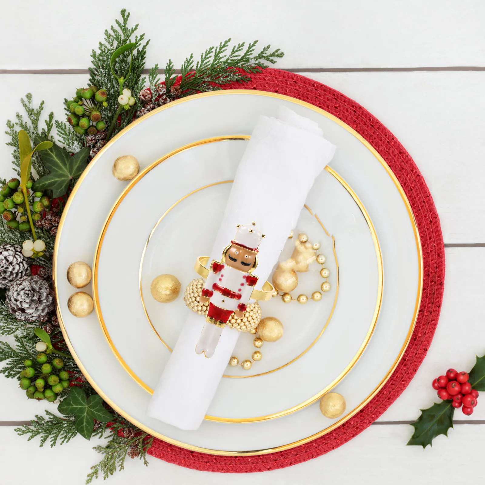 

4Pcs Nutcracker Reusable Napkin Buckles Alloy Elegant Rings Christmas Dining Table Party Celebration Accessories