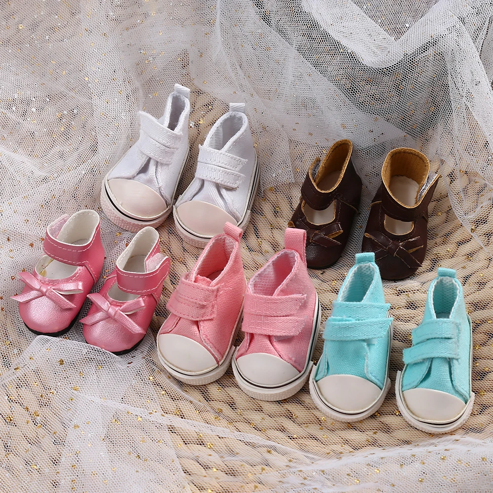 5Cm Canvas Doll Shoes For 35cm American Doll 5 Colors Cloth Doll Shoes Leather Shoes Sneakers For Baby Girl Doll Accessories