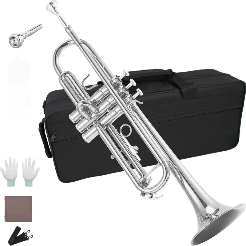 Beginners Trumpet Nickel Plated Trumpets B-flat Beginners Entry-level Trumpet Adults Children Student Playing Brass Instruments