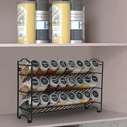 Kitchen Wall-Mounted Spice Organizer Cabinet Storage and Arrangement Rack Sleek Iron Desktop Three-Tier Seasoning