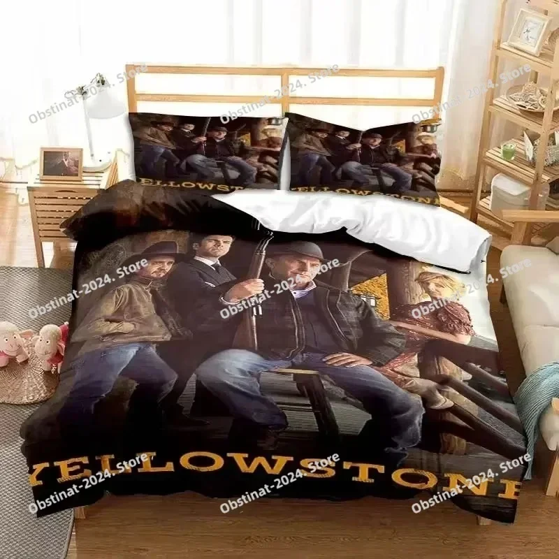 This Is My Yellow-Stone Watching Retro Fashion Bedding Set Print Comforter Duvet Cover Pillow Case 3 Pieces Sets Kids Adult Size