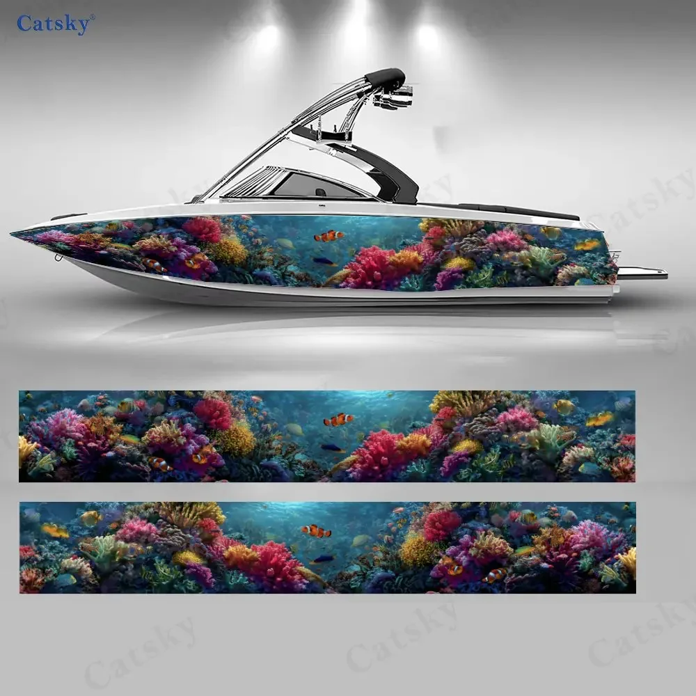2Pcs Fish & Coral Boat Stickers, PVC Waterproof Durable Vinyl Wrap Decals for Fishing Boats, Durable and Stylish Design
