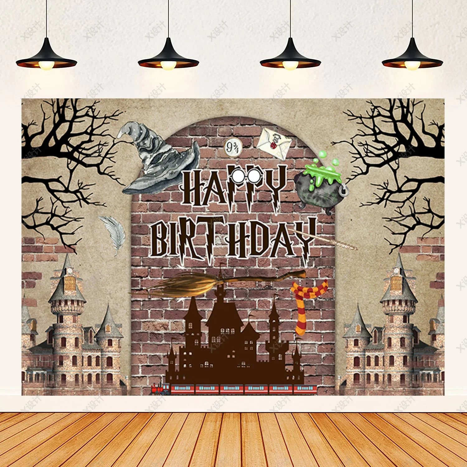 Fondo de la Academia Mágica del Castillo del Mago de dibujos animados, decoración de fondo de mesa de pastel para fiesta de cumpleaños infantil, cartel de plataforma 9 3/4, accesorios para fotos