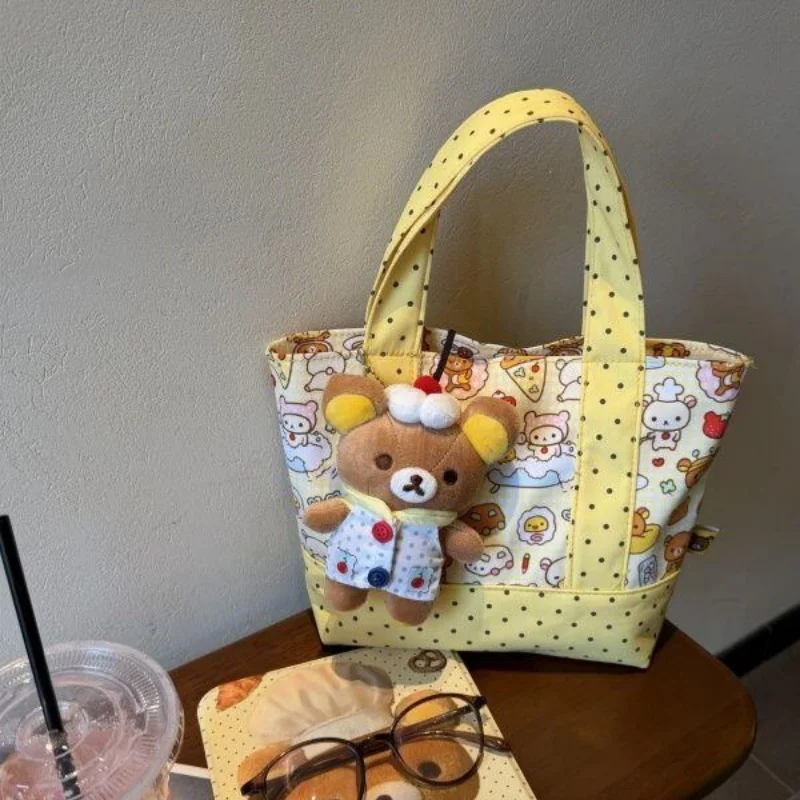Yellow Rilakkuma Polka Dot Zipper-Style Commuter Handbag Travel Cosmetics Y Storage Bag Water Cup Bento Bag Girl's Birthday Gift - view 6