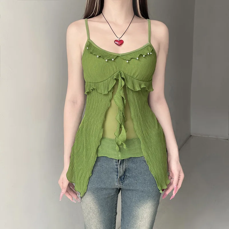 سترة صغيرة مكشكشة بلون واحد وخياطة شبكية رفيعة ومقسمة سترة صغيرة 2025