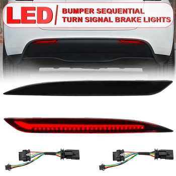 2x For Tesla Model Y 2020 2021 2022 2023 LED Rear Bumper Reflector Light Black Brake Tail Turn Signal Fog Lamp Car Accessories