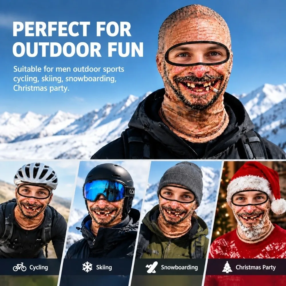 3D Printed Funny Face Balaclava with Cigar 3D Face 3D Print Ski Mask Elastic Breathable Mask Cover Headwear Pranks Party