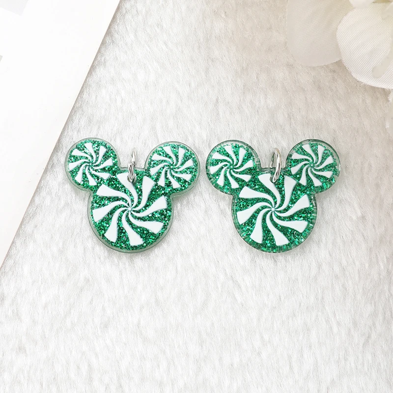 10Pcs Christmas Candy Charms Creative Acrylic Two Side Print Pendant For Necklace Earring DIY Making Accessories