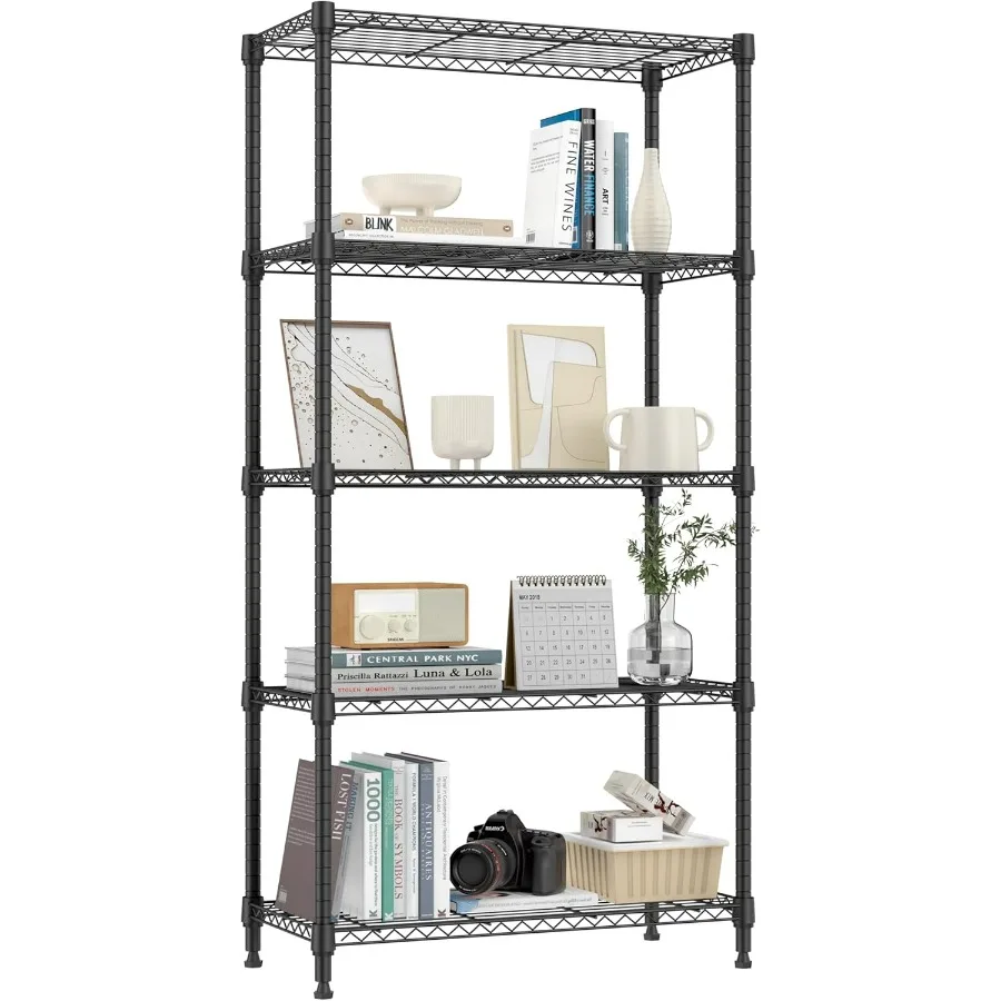 Heavy duty 5 tier metal storage shelves with 1250 lbs capacity ideal for organizing garage kitchen bathroom and laundry areas;