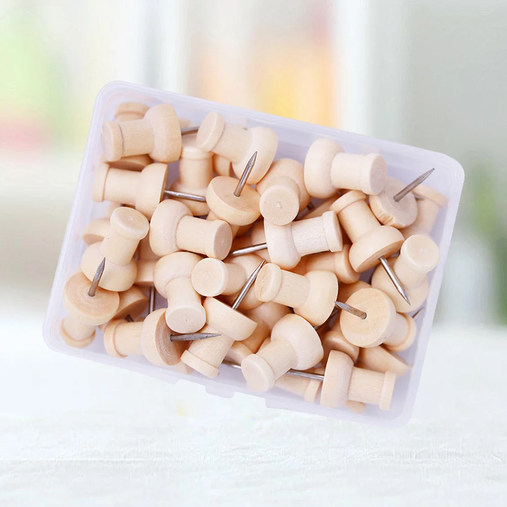 

40 Pcs/Tin Push for Cork Board Retro Decor Thumbtack Wood Pins Bamboo Creative Child