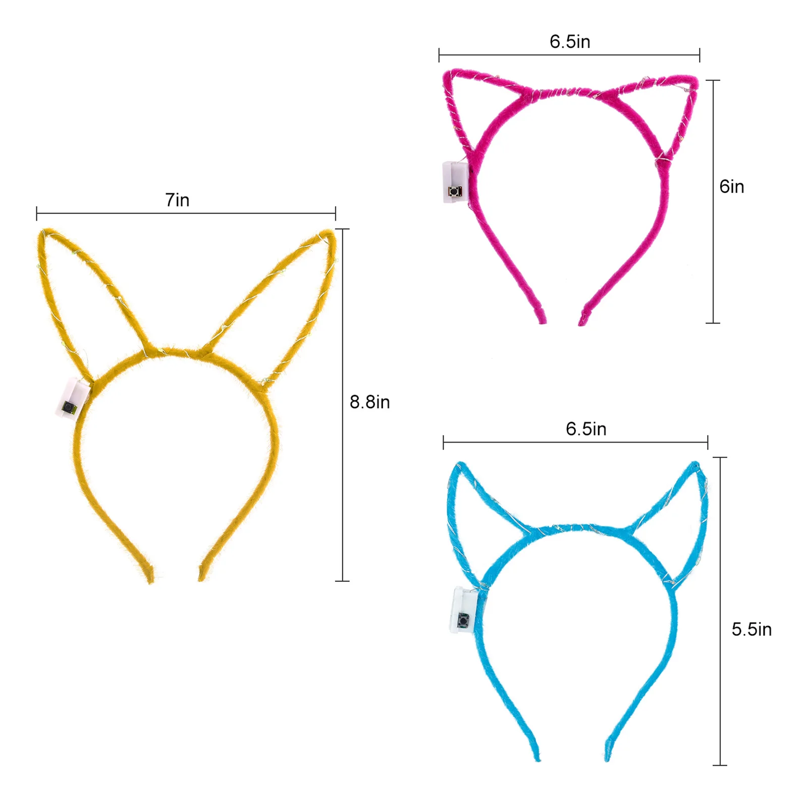 12Pcs Party Headband Animal Ear LED Cute Costume Hair Hoop Cosplay Headwear Cat Ear Headband Light Up Flash Hairband Party Decor