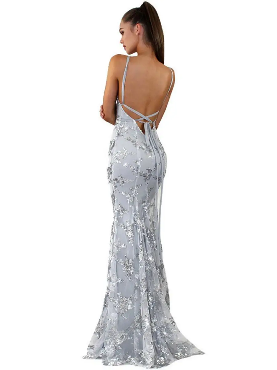 여름 신상 반짝이 백리스 드레스, 홀터넥 스트랩 프린세스 스타일 미디 스커트, 여성용 밝은 스팽글 디테일