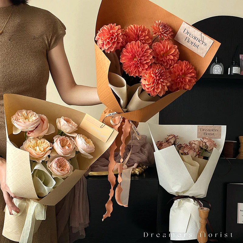 10pcs 3D Embossed Paper Flower Bouquet Wrapping Paper Advanced Style Wrapping Paper Waterproof Floristry Diy Material