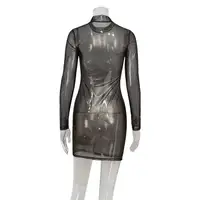 Mesh Dresses For Women Fashion Sexy Clubwear Long Sleeves Turtleneck Skinny See Through Hip Wrap Mini Vestidos Robes Female Fit - Image 6