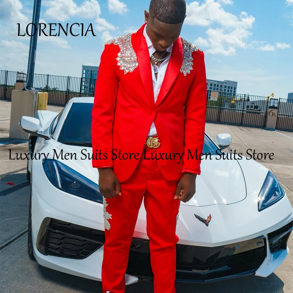 

Luxury Crystal Suits for Male 2 Pieces Shining Wedding Groom Tuxedos Customized Single Breasted Blazer Pants Sets costume homme