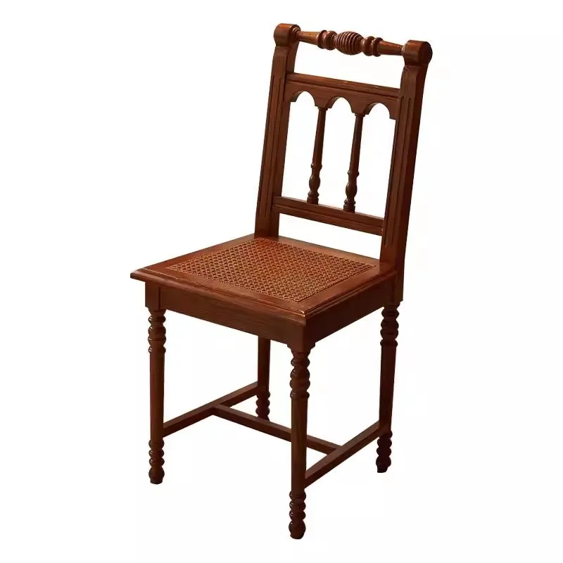 

New French retro rattan solid wood dining chair, restaurant restaurant Roman chair designer medieval home