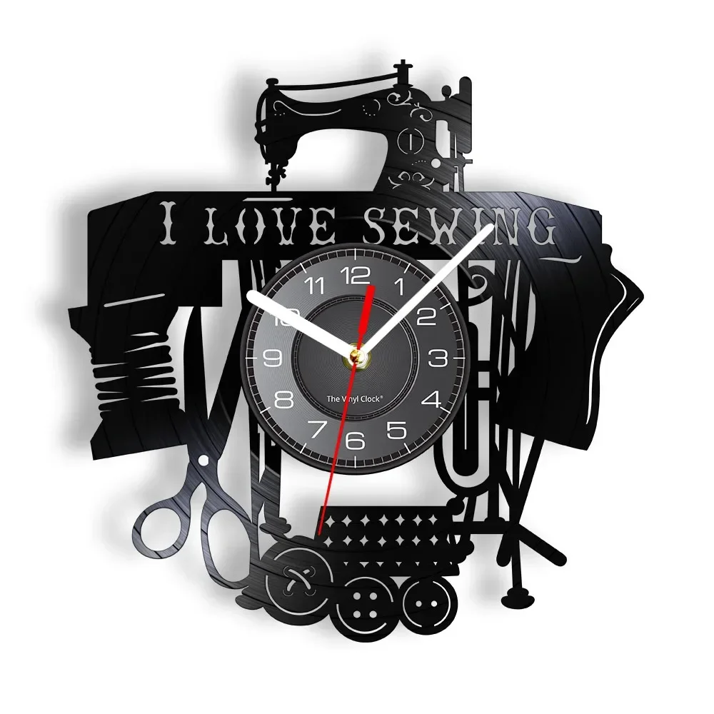 I Love Quilting Sewing Quote Wall Art Vintage Sewing Machine Wall Clock Vinyl Record Wall Clock Sewing Room Tailor Shop Decor