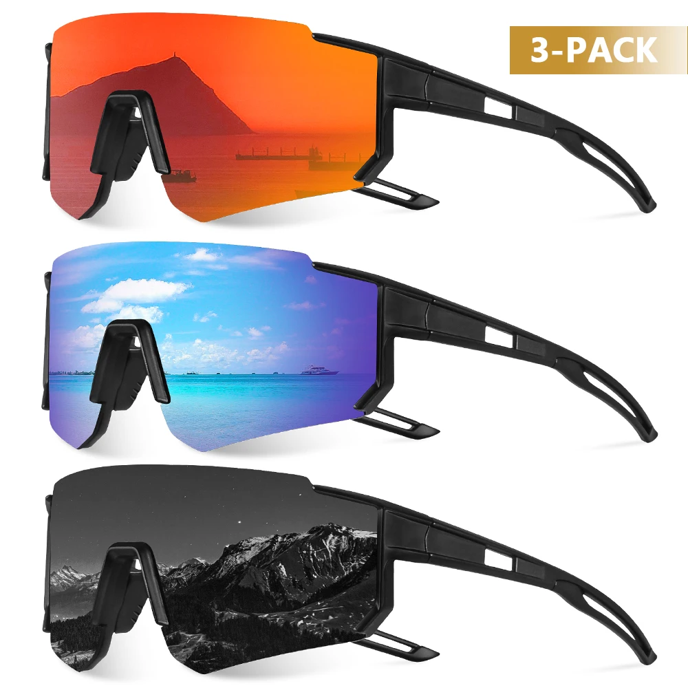 CRIXALIS 3Pcs Sport Sonnenbrille Für Männer Spiegel Für Laufen Fahrrad Radfahren Gläser Klettern Gläser Brillen Frauen Brille UV400