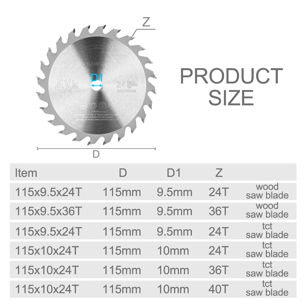 CMCP Circular Saw Blade 115mm For Angle Grinder 24/36/40T TCT Saw Disc Carbide Tipped Plastic Wood Soft Metal Sheet Cutting Tool