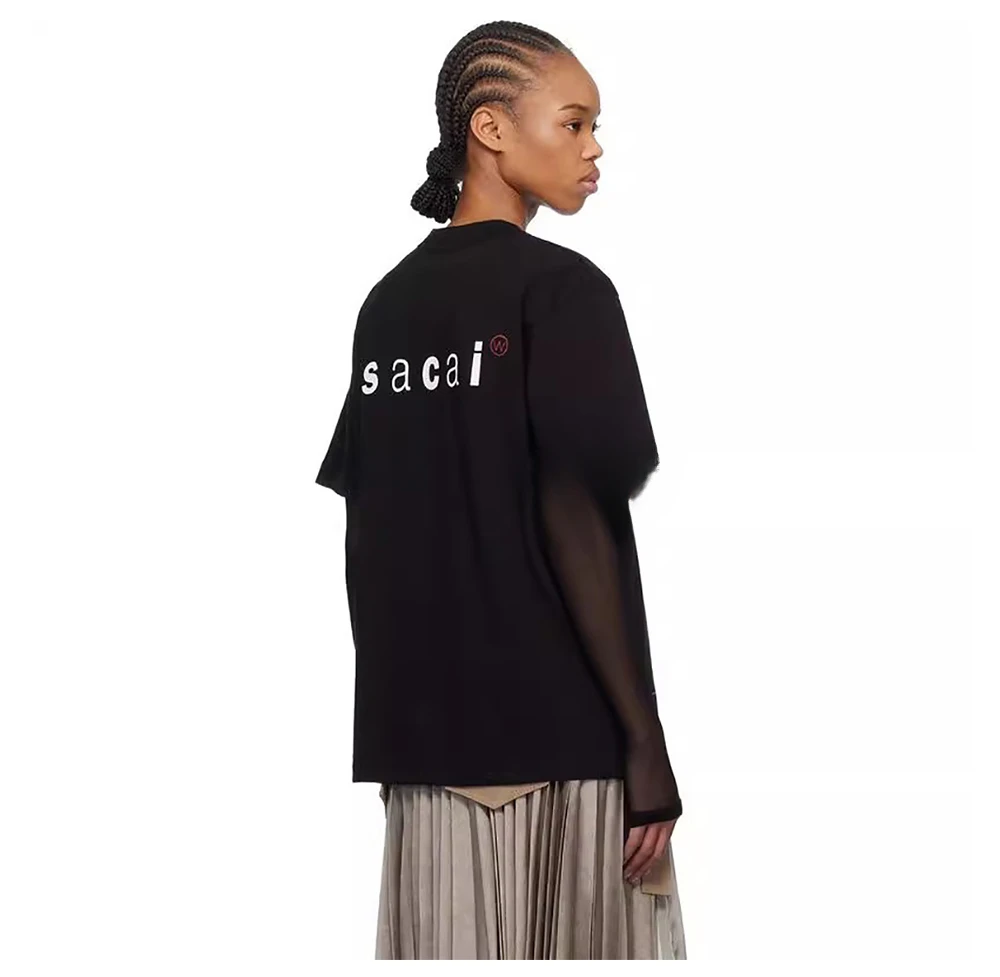 

SACAI WTAPS совместная хлопковая футболка с короткими рукавами и принтом для мужчин и женщин, повседневная дышащая свободная футболка, топ