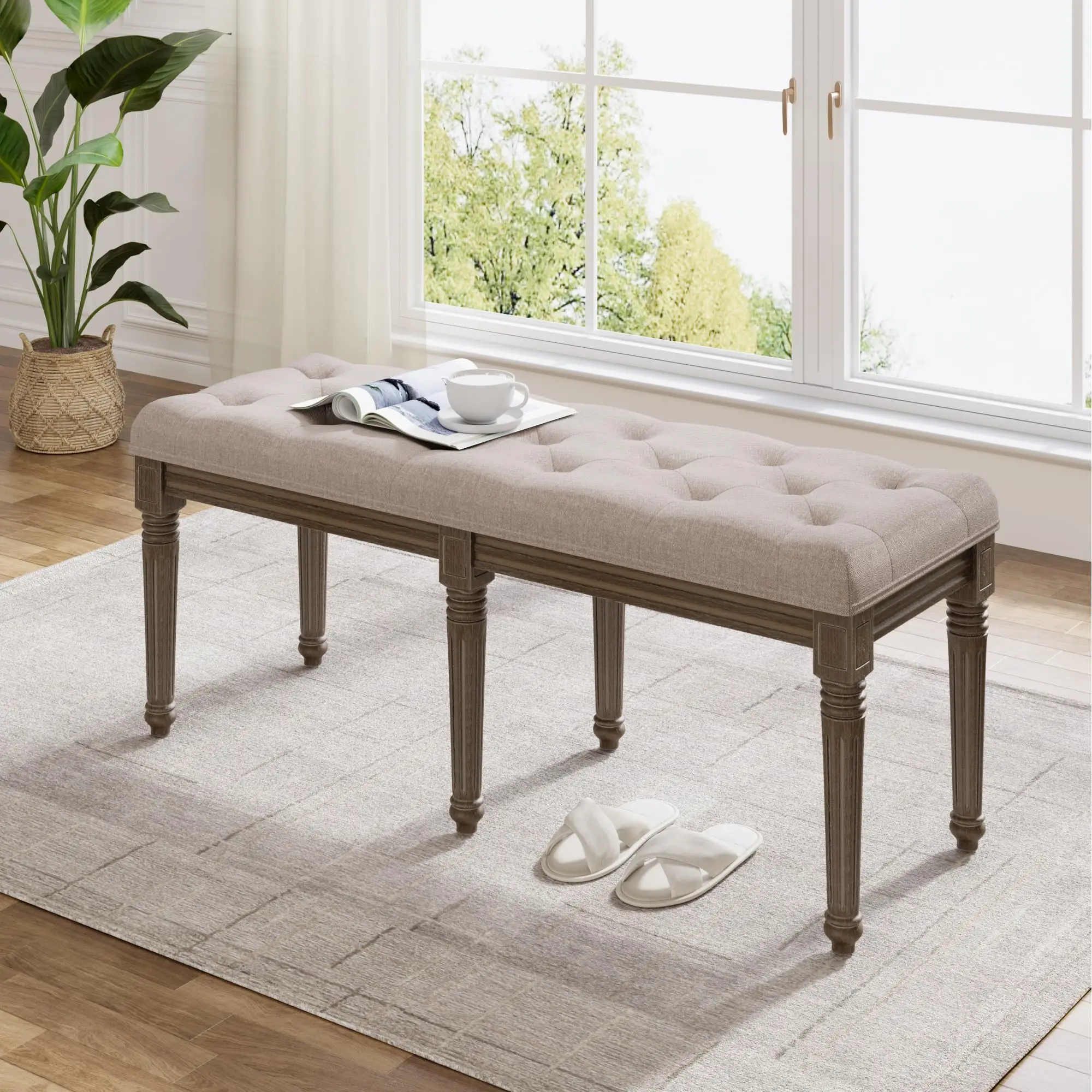 Elegant Benches Thicken Soft-Upholstered Withstands Up To 800 Pounds For Bedroom Entryway Hallway Dining Living Room