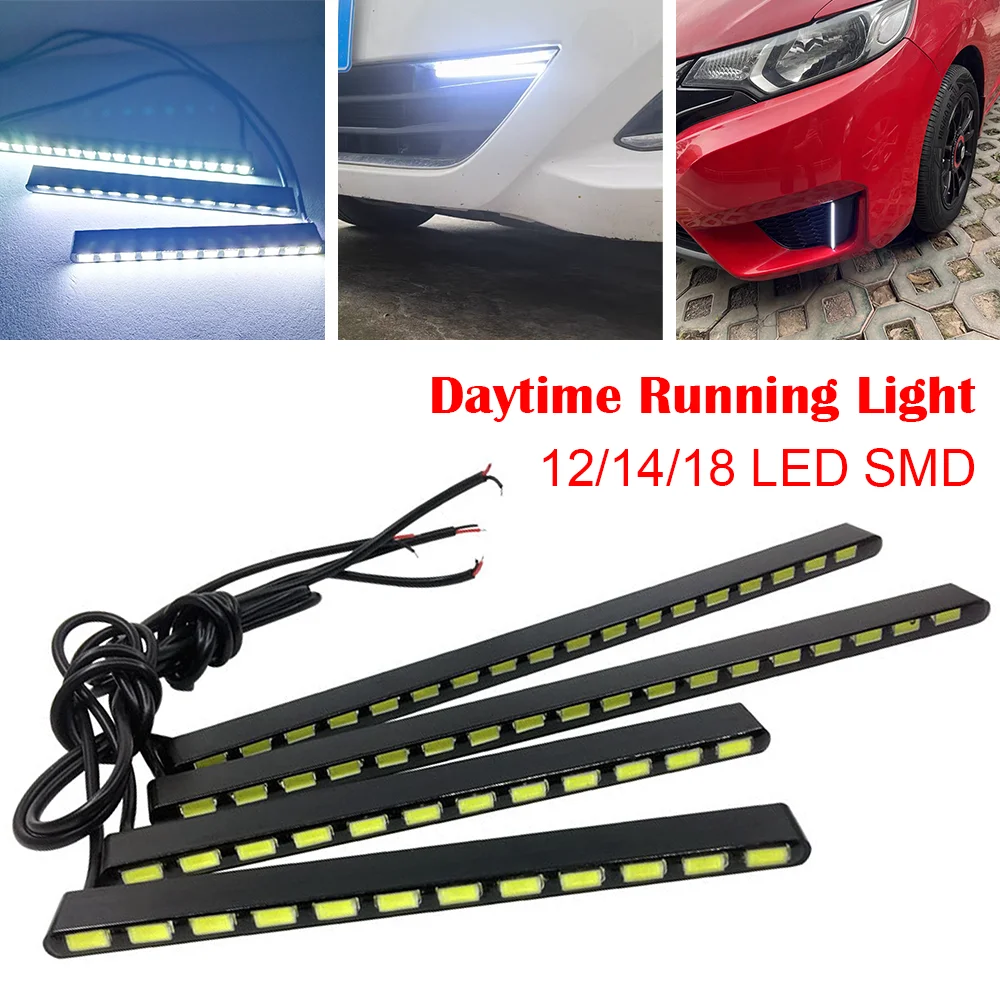 

Car LED DRL Strips High-Power Daytime Running Light 7030 Chips 12-18 LEDs White Lamp Aluminum Alloy Automobiles Accessories