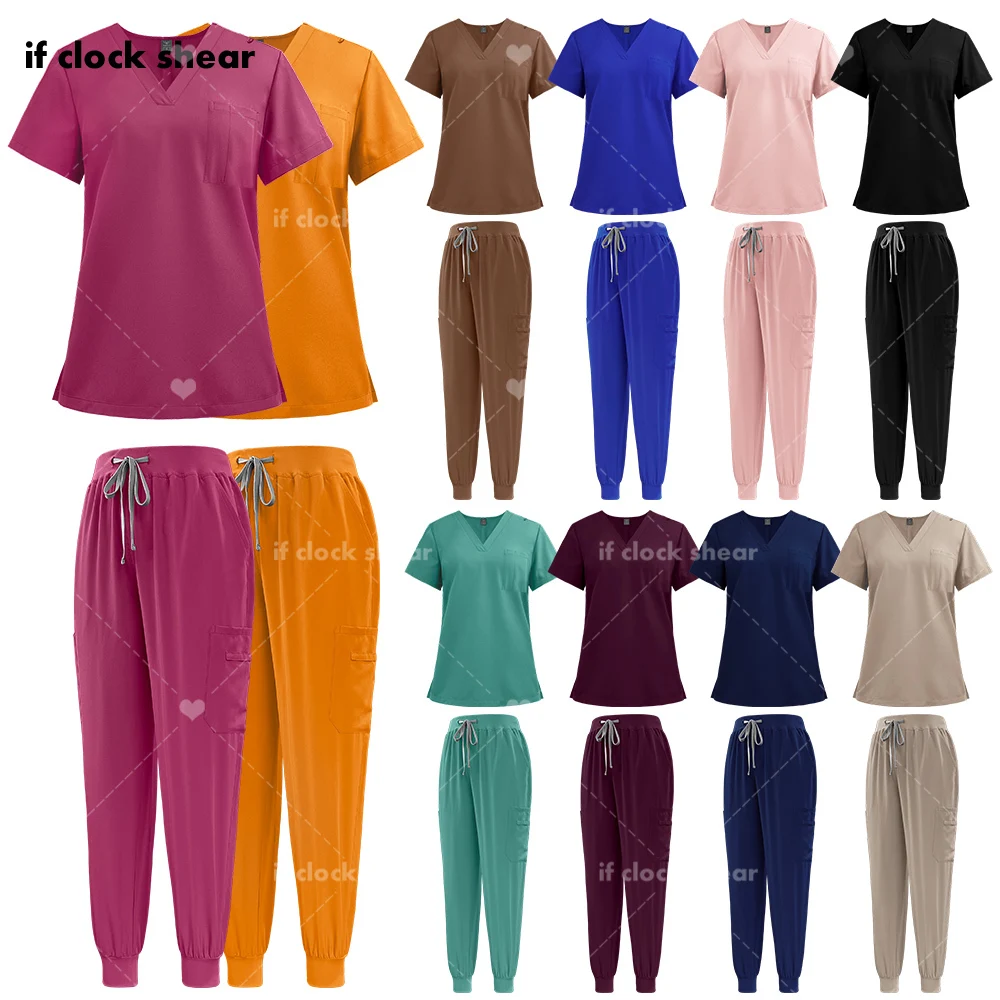 

Multicolor Nursing Uniform Women Scrubs Uniform Short Sleeve Tops+Pants Pet Shop Doctor Scrub Medical Surgery Workwear Scrub Set