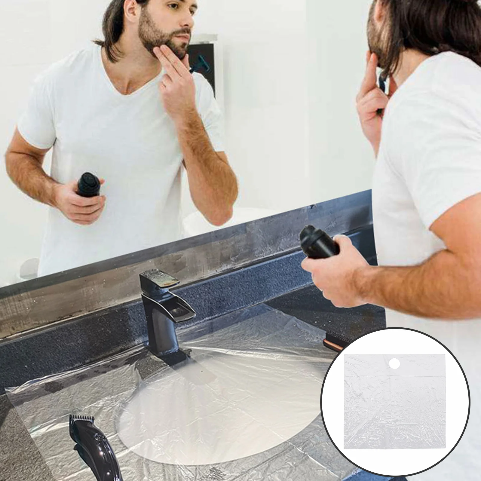 

20pcs Disposable Catcher Sheets Premium Pe Plastic Sink Guards Portable Man Beard Catchers Trimming Supplies Household Shaving