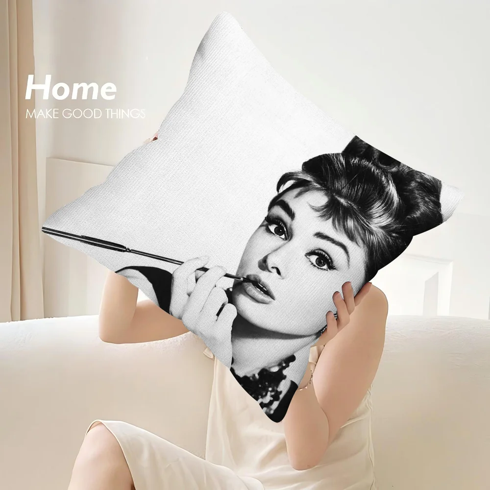 Classic A-Audrey H-Hepburn Pillow Case Sofa Decorative Home Double-sided Print Plush Square Throw Pillow Covers Cushion Decor