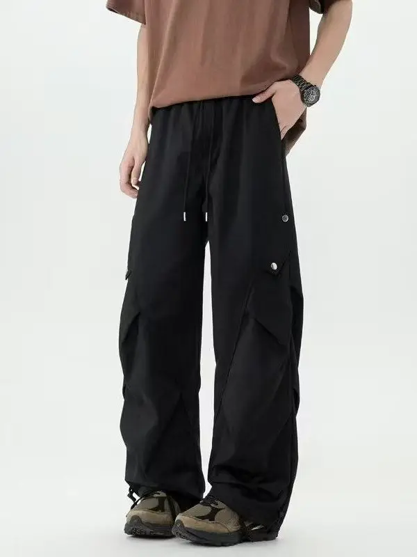 

Summer Casual Ice Silk Qui Dry Sport Pants Men's Trendy Brand American Fold Design High Street Workwear Trousers