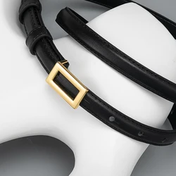 Japanese niche simple genuine leather slim belt for women square metal buckle suitable for jeans workwear adjust women belt