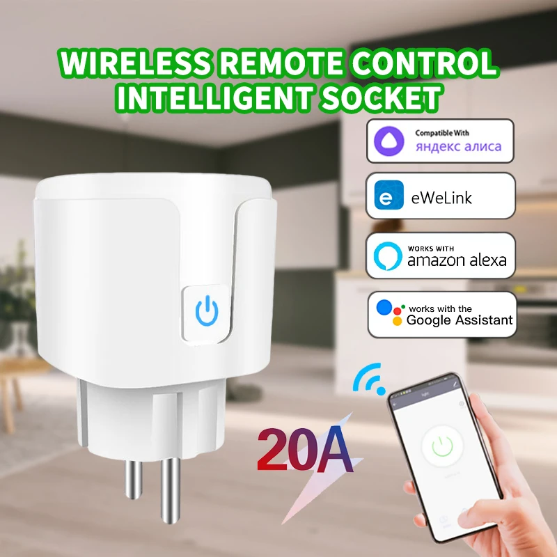 EWelink/Tuya Socket WiFi Smart Socket 16/20A EU Smart Plug Power Monitoring Timing Outlet Alexa Google Home Alice Voice Control