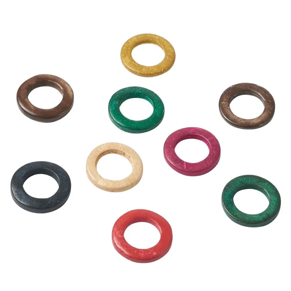 20pcs Mixed Color Dyed Wood Hollow Wooden Beads Coconut Linking Rings for Earring Making Jewelry Findings Accessories