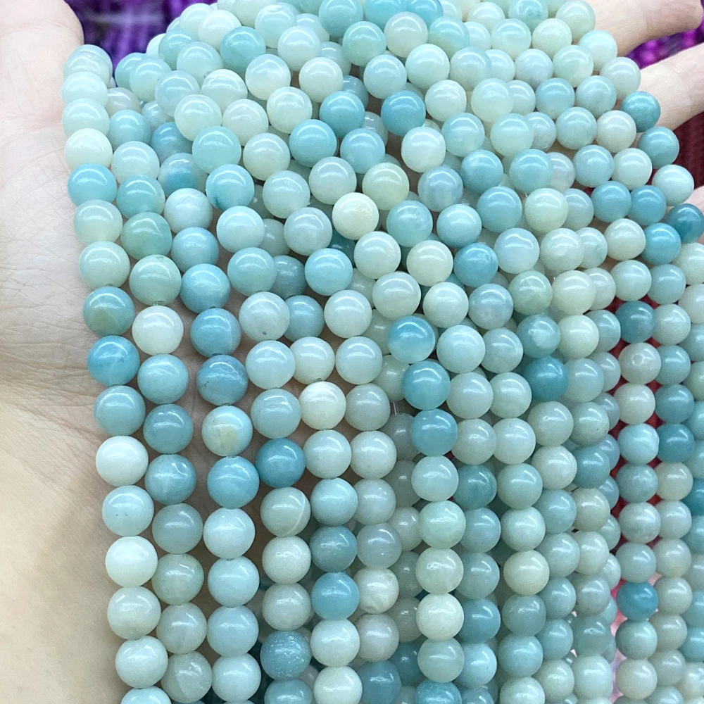 4/6/8/10/12mm Natural Stone Beads Amazonite Round Loose Beads for Jewelry Making DIY Bracelet Necklace Handmade Accessories 15''