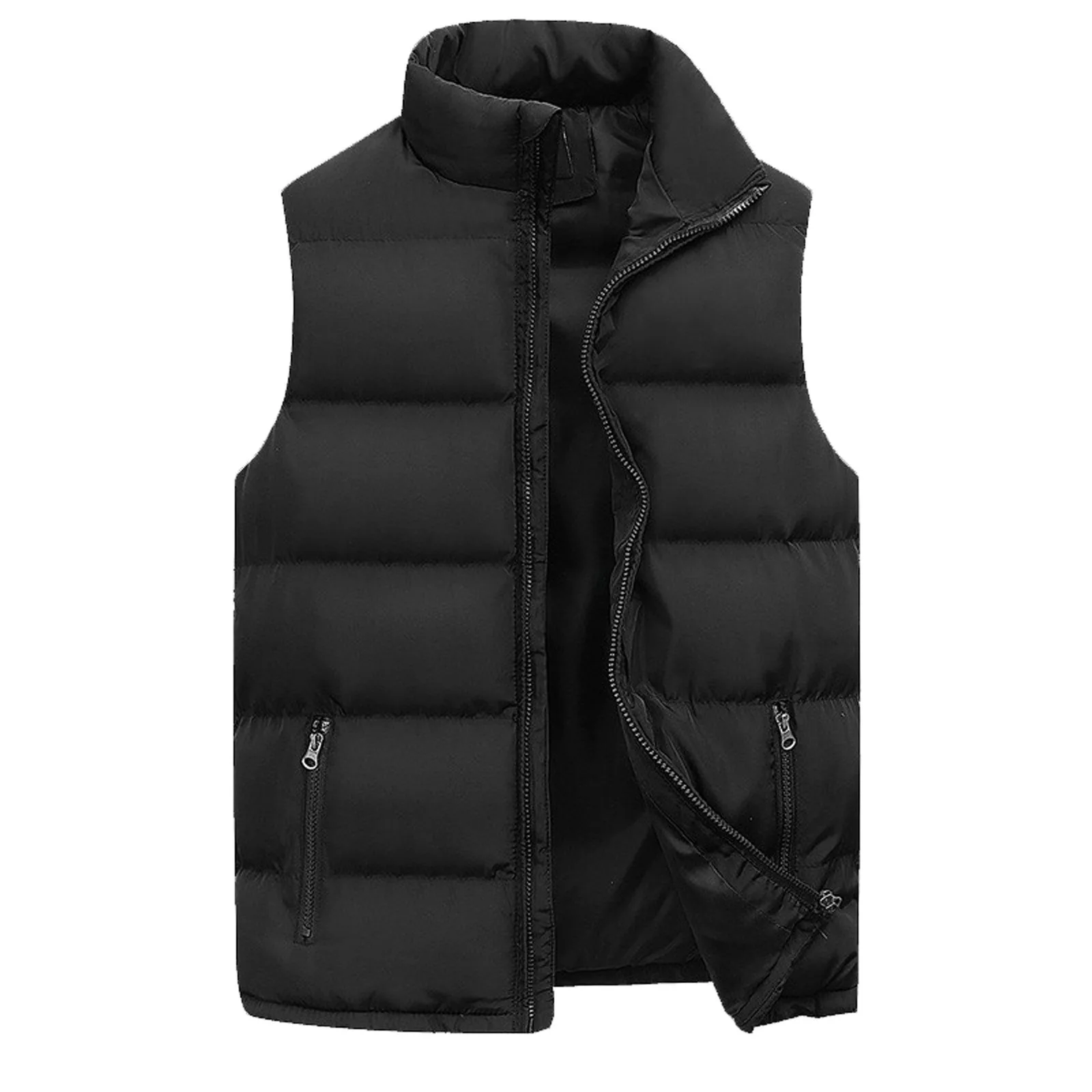 Chaleco de plumón con cuello levantado para hombre, Parka acolchada sin mangas de Color sólido, chaqueta de Fitness con cremallera, Abrigo acolchado térmico, Otoño e Invierno