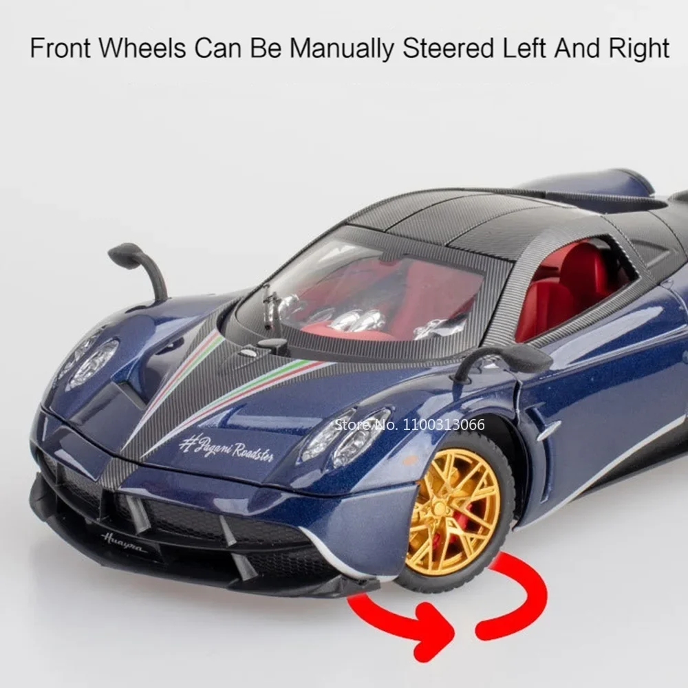 1:24 Scale Pagani Huayra Toy Car Model Spray Version with Light Sound Supercar Wheel Pull Back Sports Cars Perfect Gift for Boys