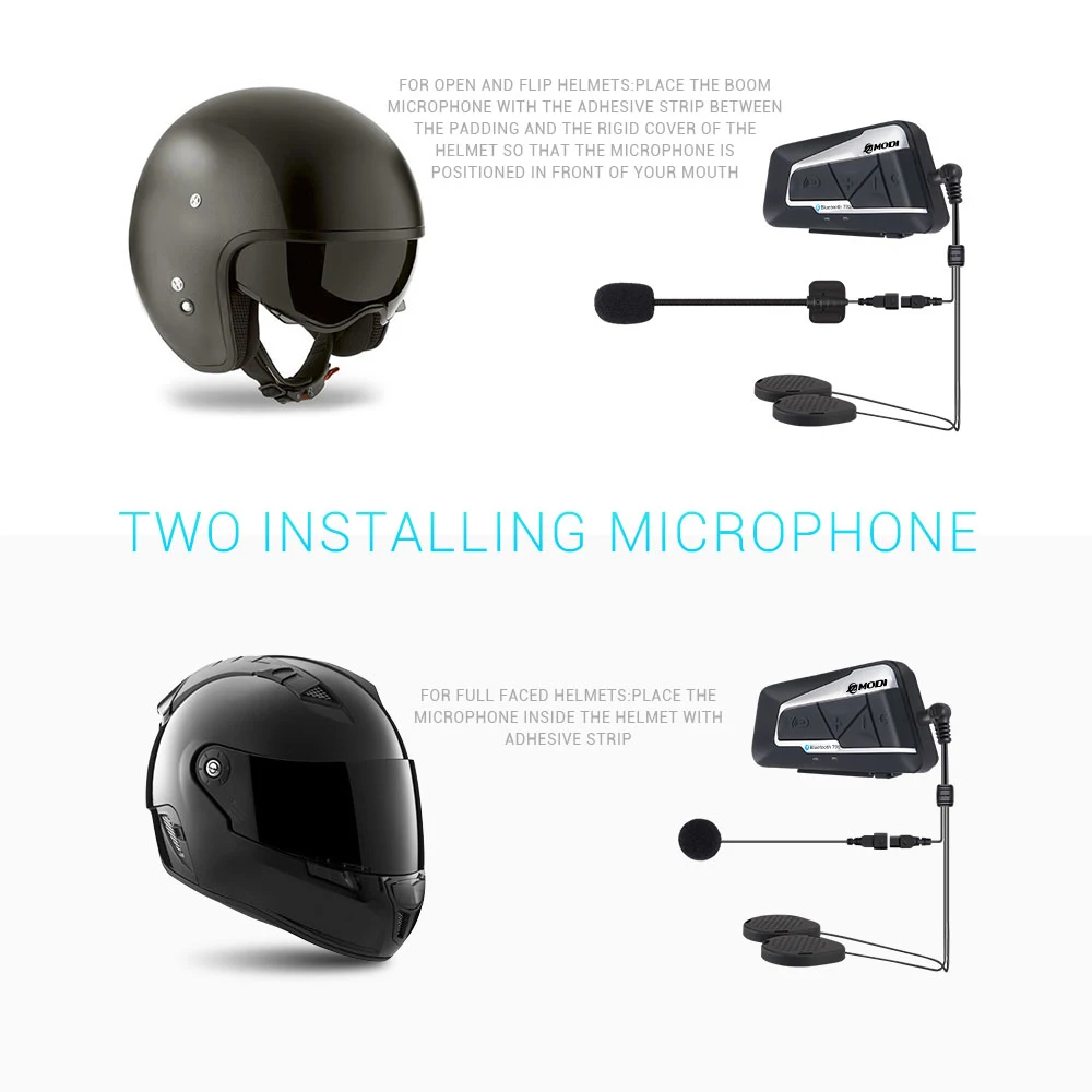 Impermeável sem fio Bluetooth Motorcycle Helmet Intercom, Moto Headset Interphone, Rádio FM para 2 passeios, 1200m BT, 2 conjuntos