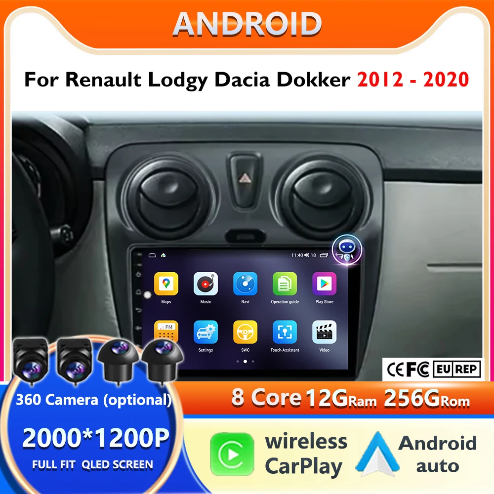 

Car Radio Android 14 Multimedia For Renault Lodgy Dacia Dokker 2012 2013 2014 - 2020 2 Din Autoradio Auto Carplay 4G WIFI Stereo