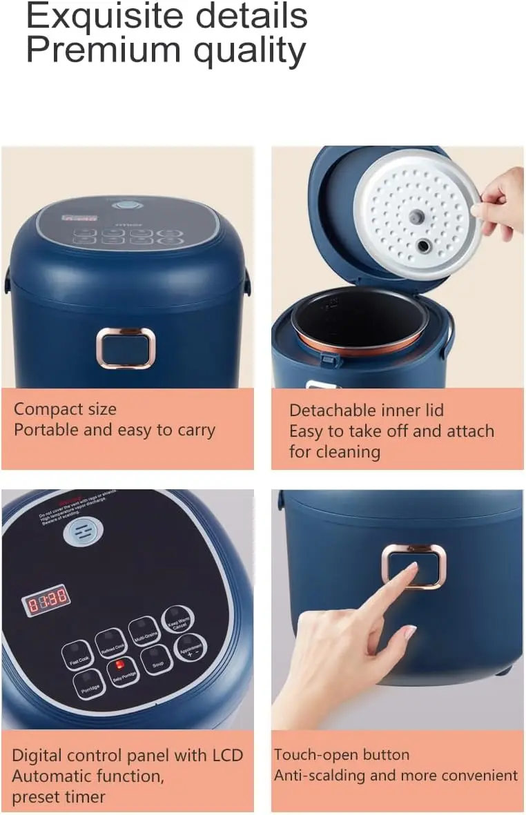 หม้อหุงข้าวพกพาขนาดเล็ก 2 ลิตร พร้อมถาดอบไอน้ํา 12V-24V - สีฟ้า