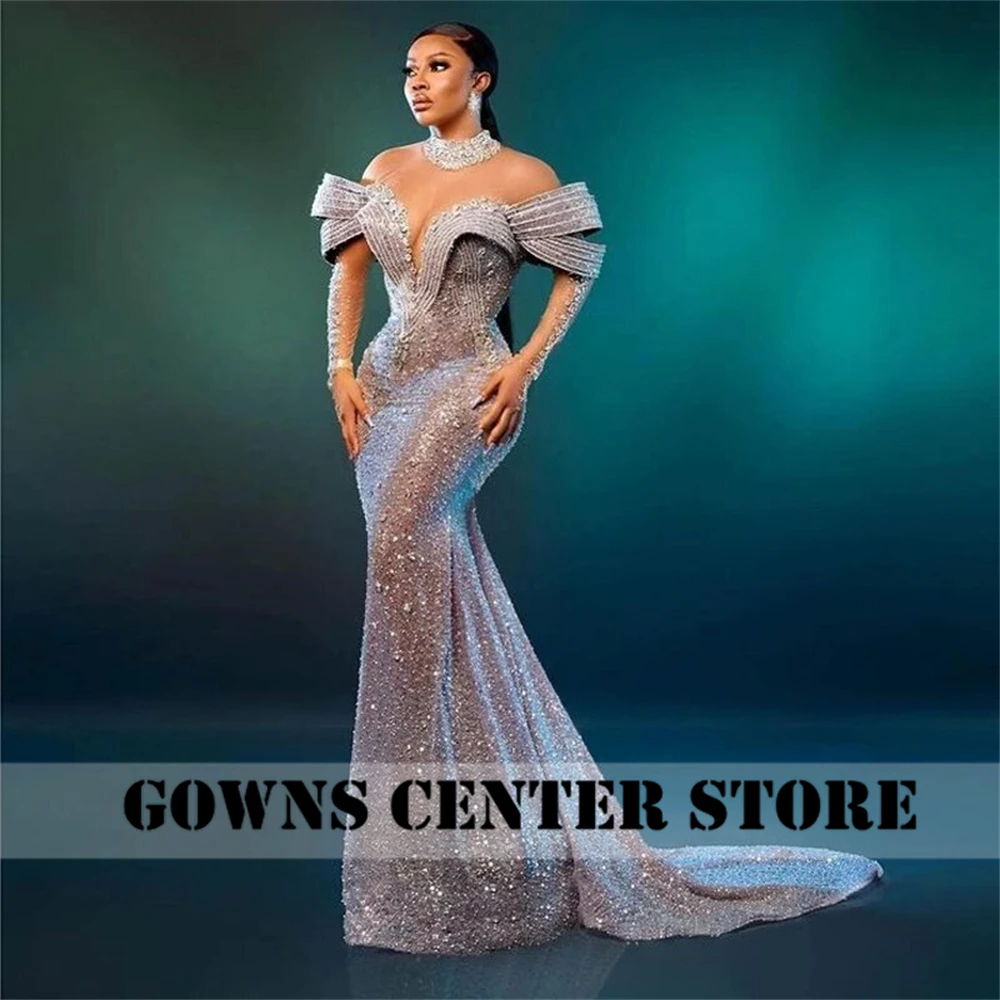Luxury Crystals Off The Shoulder African Mermaid Evening Gowns 2025 Aso Ebi Prom Dresses Wedding Party Dress Event Customized