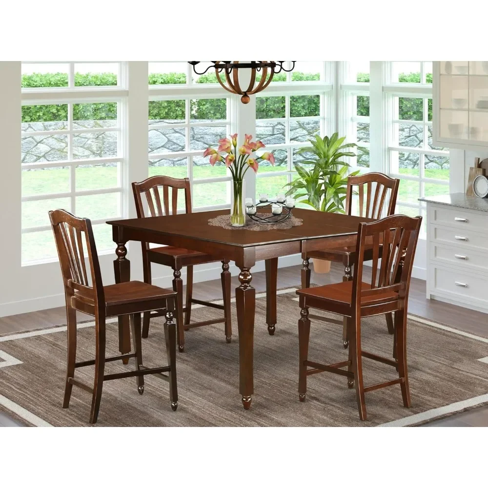 

5 Piece Counter Height Pub Set Includes a Square Table with Butterfly Leaf and 4 Dining Room Chairs, Dining Room Sets