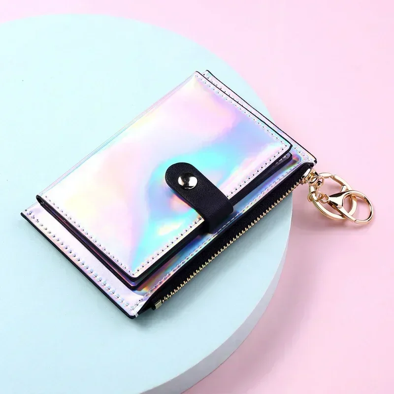 Women‘s Laser Leather Money Wallets Zipper Coin Purse Bags ID Bus Bank Credit Cards Organizer Holder Keychain Pouch for Women